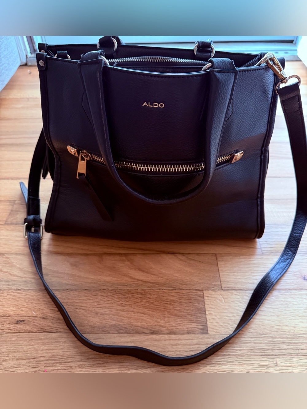 ALDO Black Tote with Gold Zipper Accents